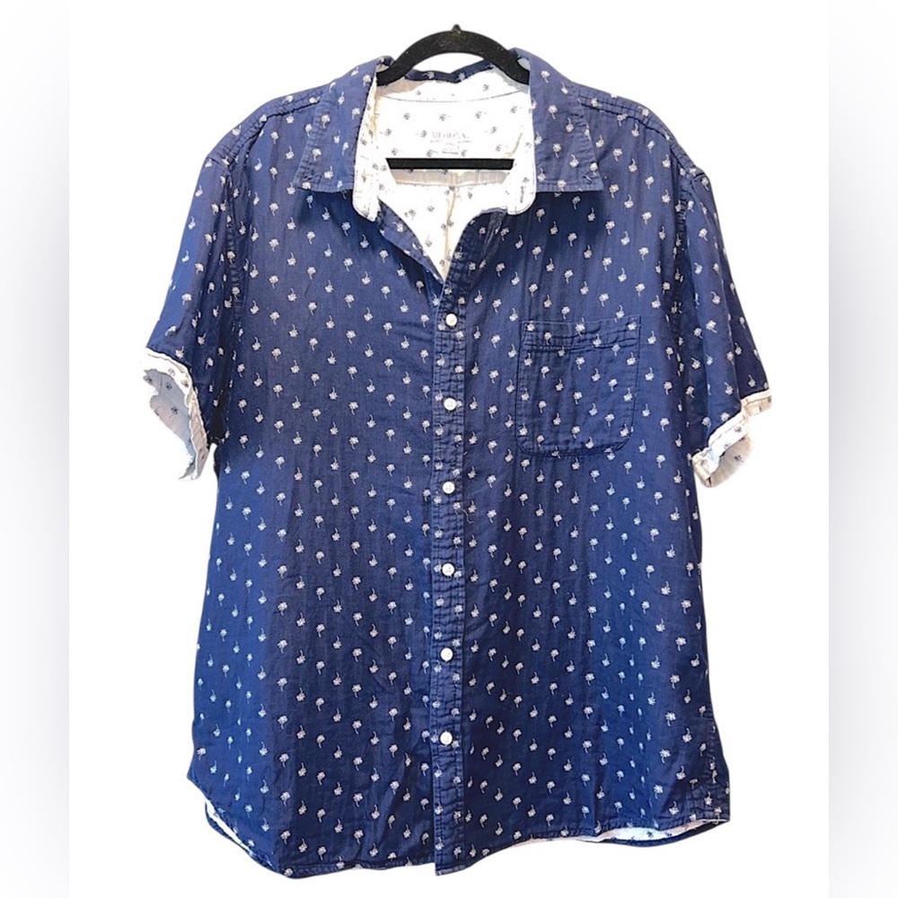 Merona Men’s Short Sleeve Button-Up Shirt – XXL – Palm Tree Print – 100% Cotton